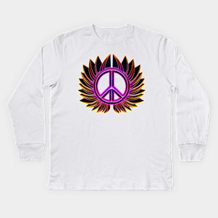 glowing peace sign flower Kids Long Sleeve T-Shirt